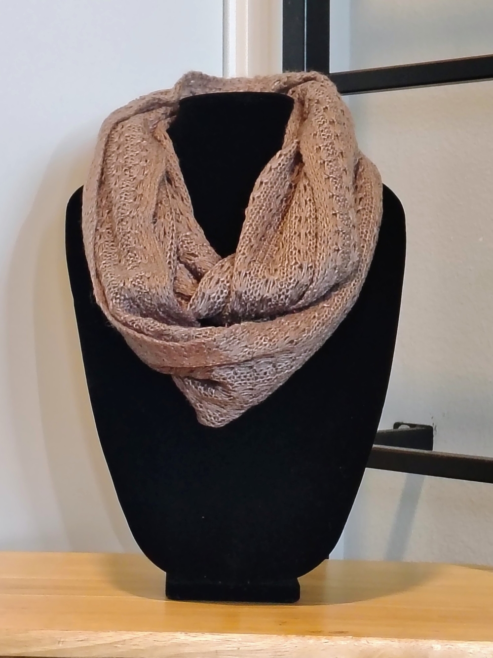 Cozy Cottagecore Knit Infinity Scarf - Taupe